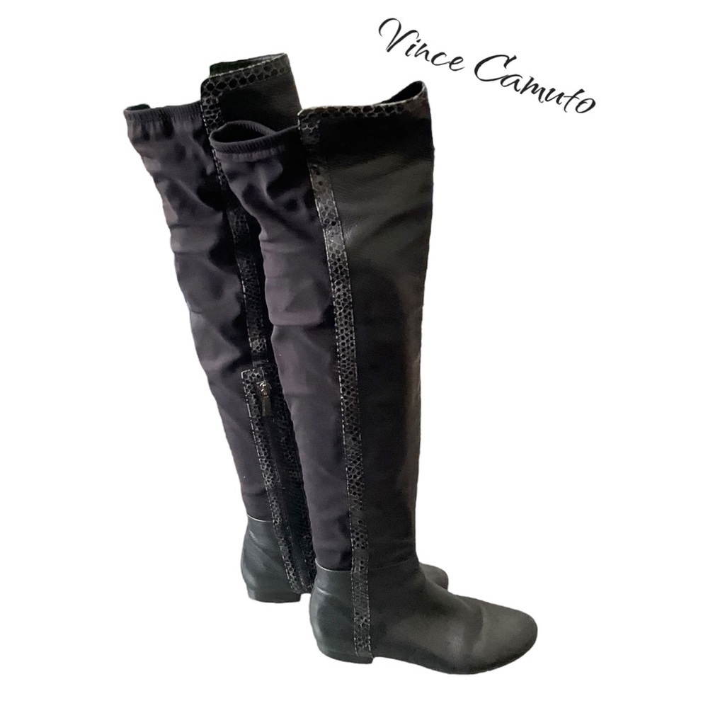 Vince Camuto Women Tall Black Leather Faux Suede Zipper Boot Size 5